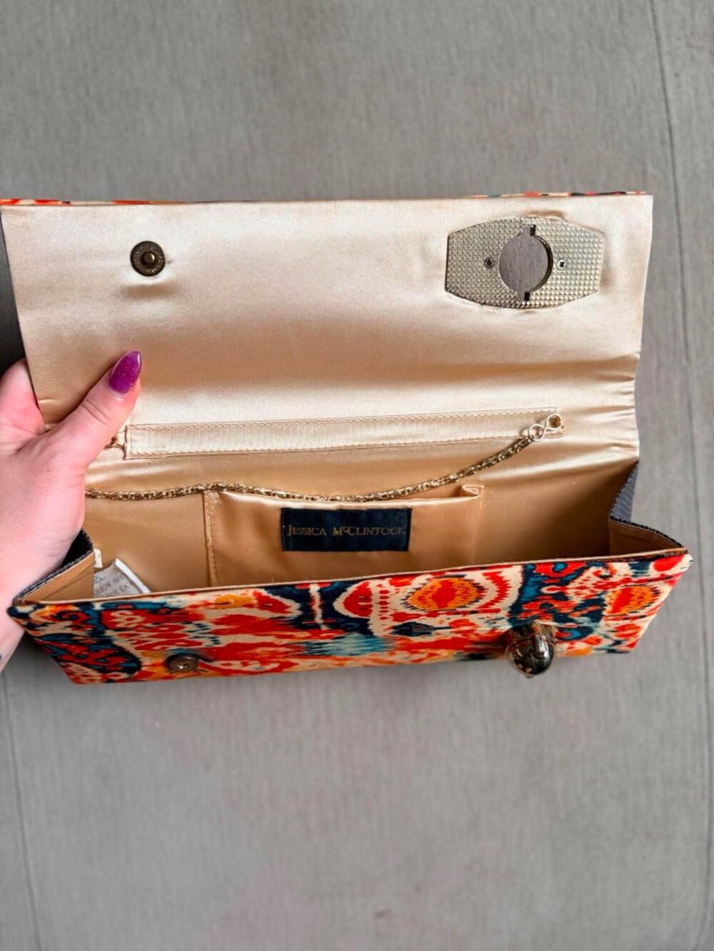 Jessica McClintock Colorful Ikat Print Clutch Evening Bag w/ Chain Strap - Picture 3 of 5